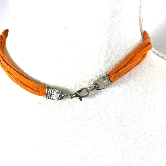 Womens Orange Beaded Pendant Silvertone Chain‎ Necklace - Picture 6 of 9